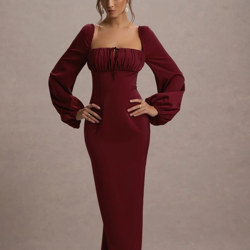 NWT Club L London Nika Berry Square Neck Balloon Sleeve Maxi Dress